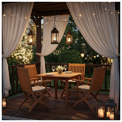 arredamento veranda con lanterne