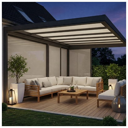 arredamento veranda con pavimento in legno